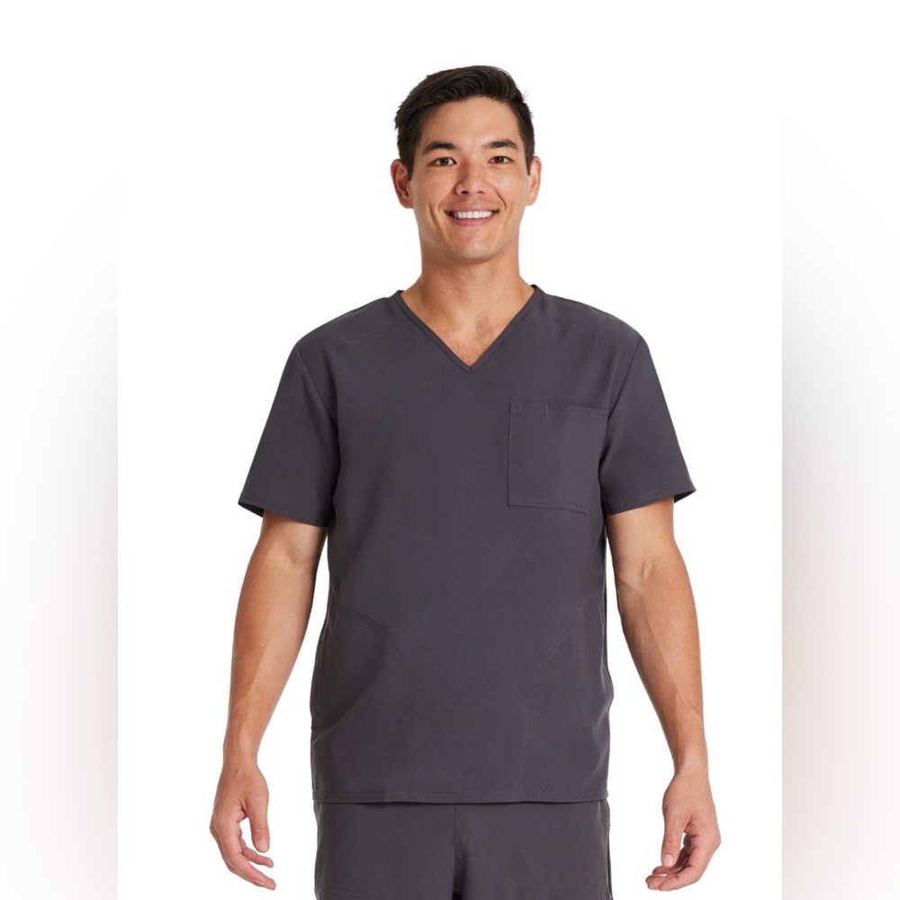NWT Scrubstar Premium Unisex Scrub V-Neck Top Pewter Soft Stretch WM03T921 Sz S - Picture 2 of 10